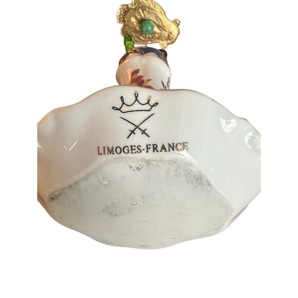 Vintage Limoges French Hat Pin Holder & Ring Tray Navy Floral Gold Porcelain W/ - Picture 8 of 8